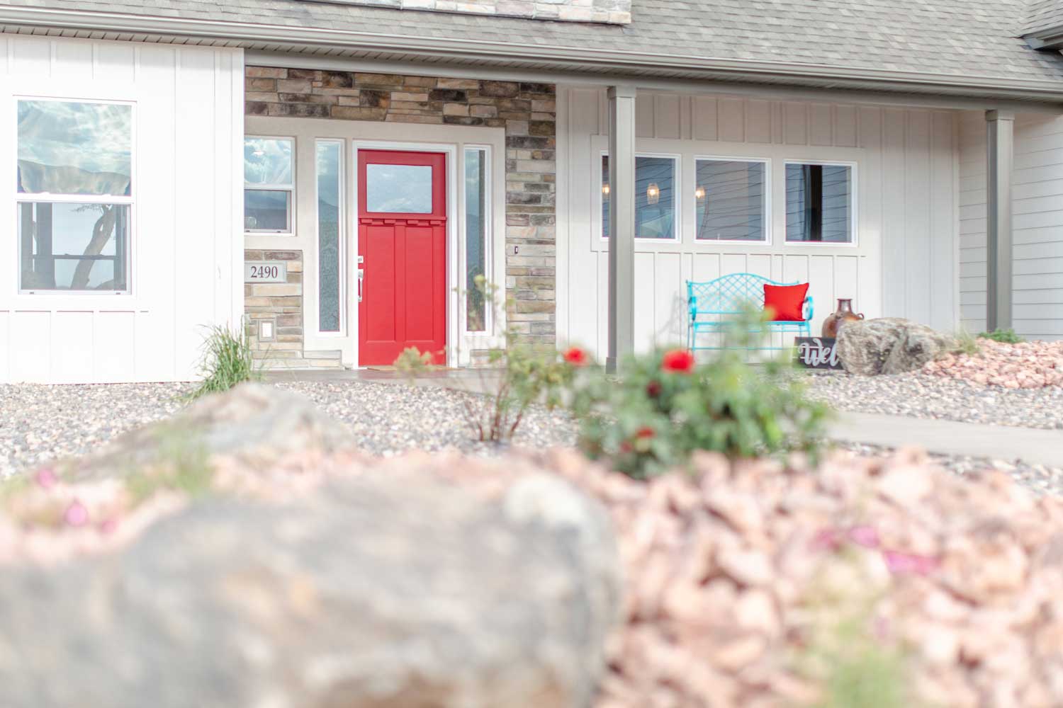 front exterior entry with red door