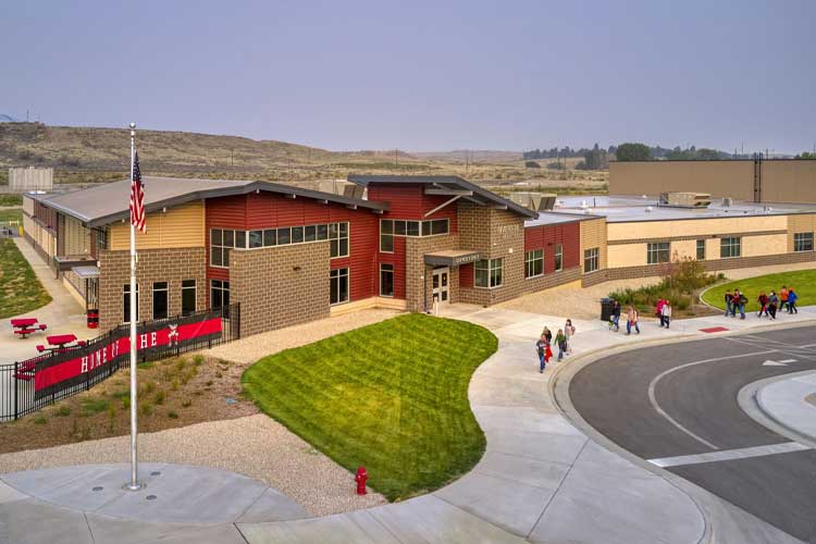 Areal view of K-12 campus for Big Horn County School District.