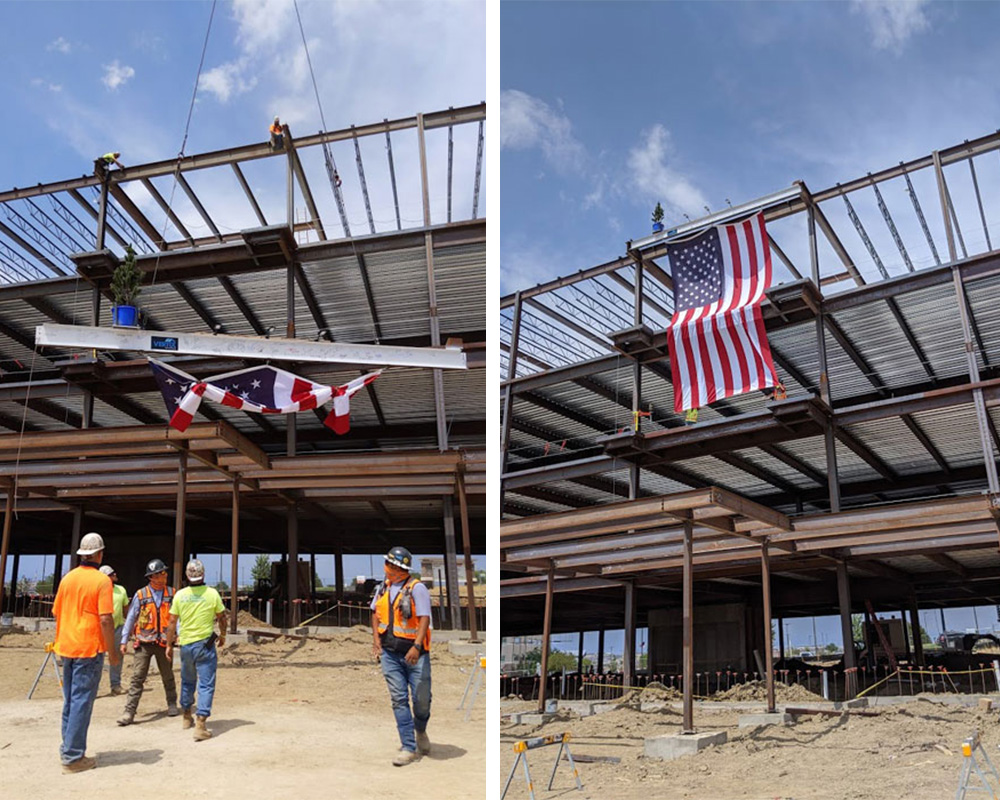 the final beam being raised and placed at the new Peak Medical Office Building