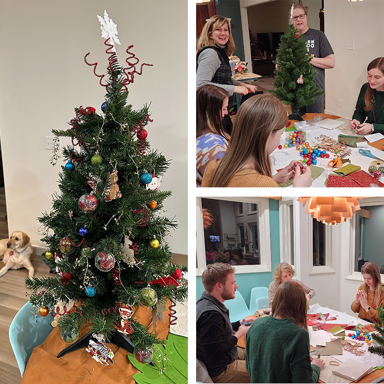 interiors team decorate a christmas tree