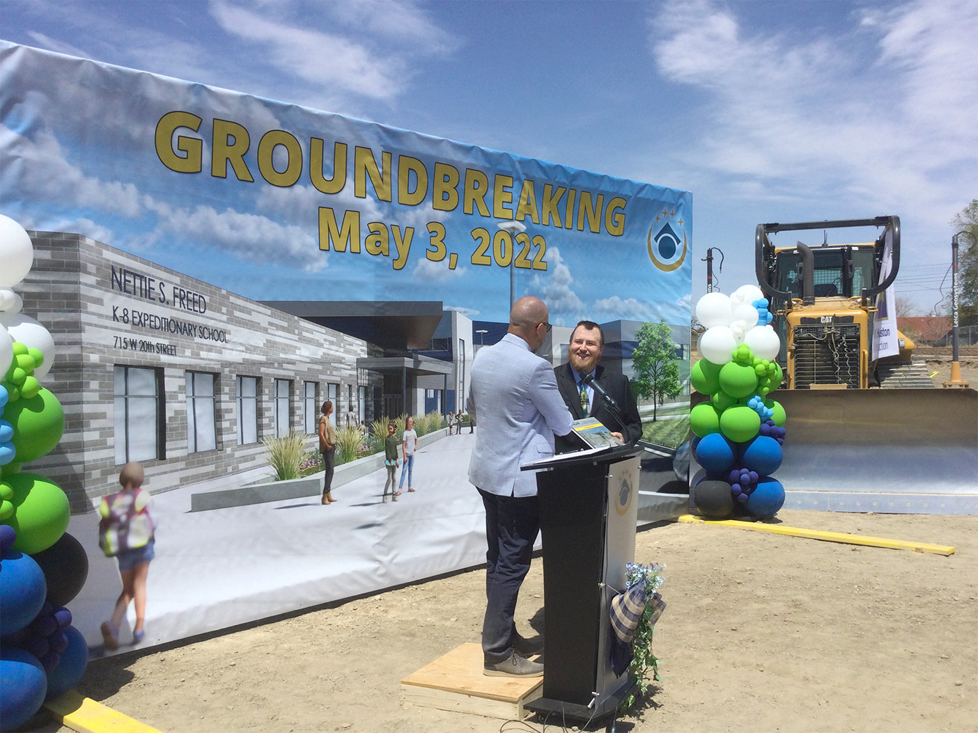 groundbreaking ceremony collage showing two speakers at the event