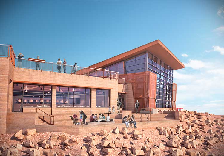 rendering of the pikes peak visitor center dining terrace