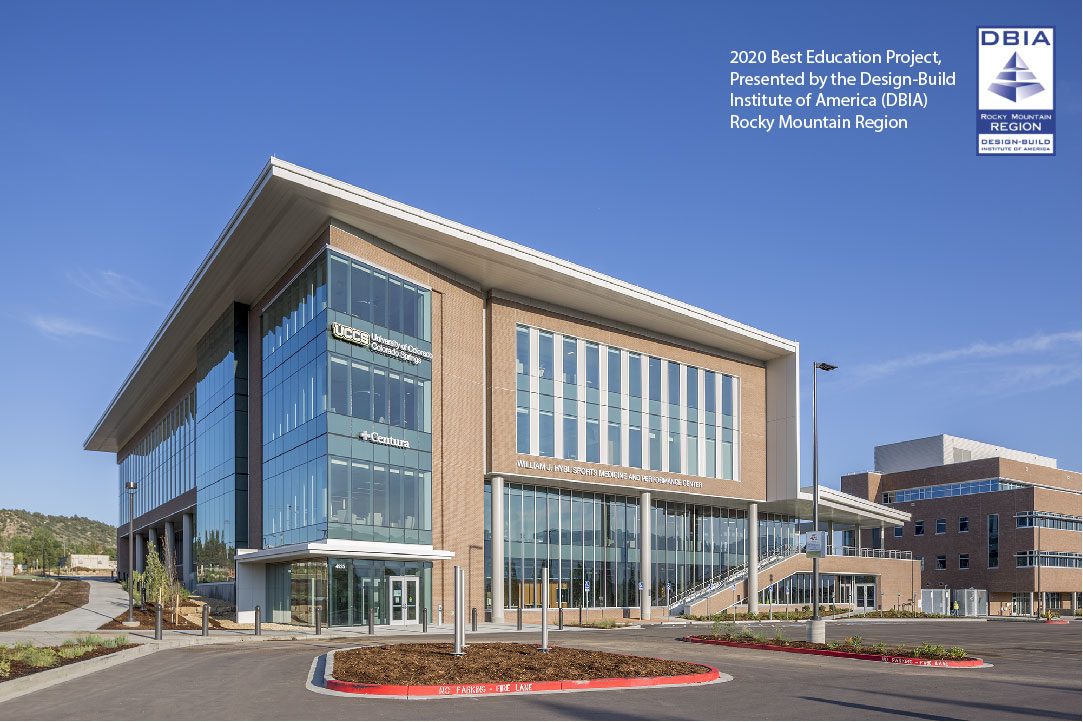 exterior of UCCS Hybl building with DBIA logo